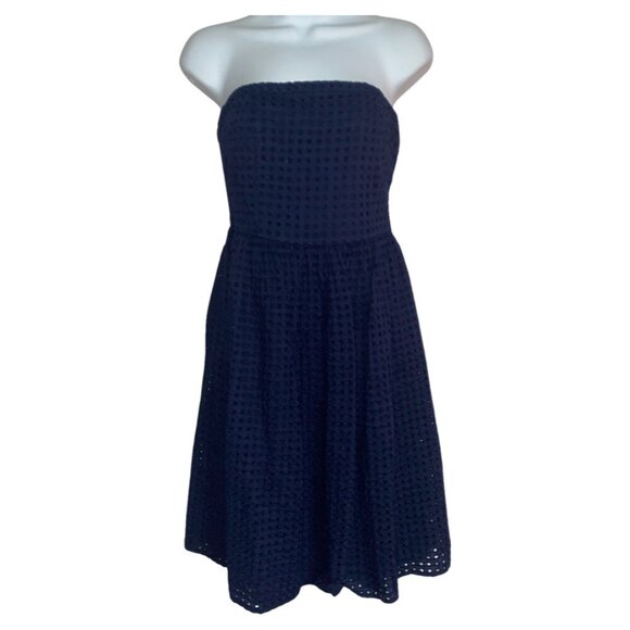 Sz.8*Old Navy*Strapless Navy Blue Eyelet Dress--Lined--Side Zipper - Picture 1 of 8